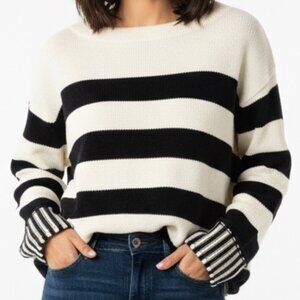 Miou Muse Cream & Black Stripe Sweater | Size Large | Chic Neutral Knit